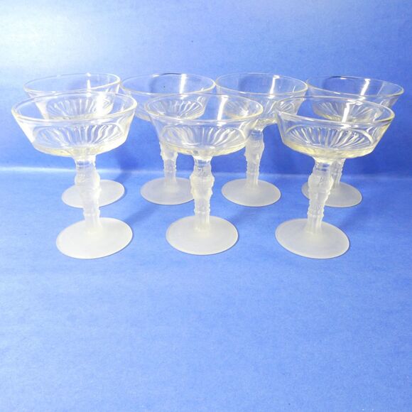 Duncan & Miller Three Faces - Set of 7 Footed Sherbet Glasses 4.75" EAPG MMA - Picture 1 of 11